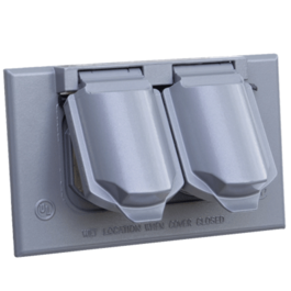 Weatherpr.cover plate 1-gang double receptacle horisontal grey