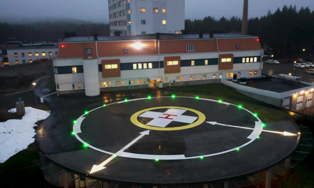 Infällda heliport armaturer på Lycksele lasarett